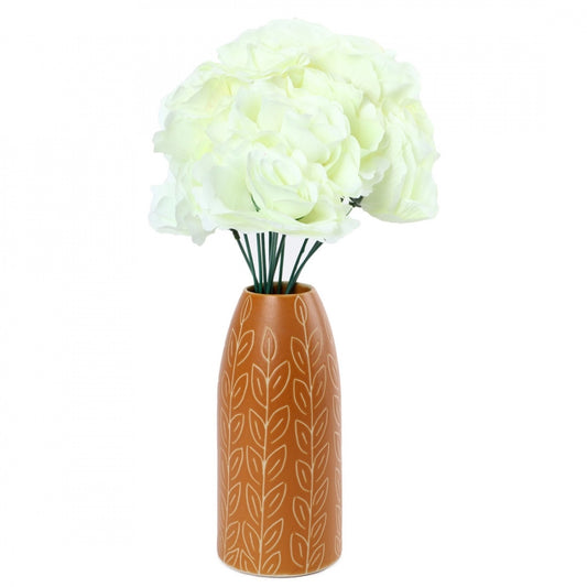 Silk Polyester Artificial Rose Flowers Bunch Bouquet Of 12 Roses For Home Decoration (Color: White,Length: 17 Inches)