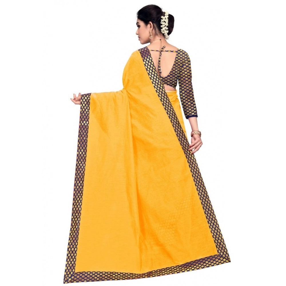 Women's Chanderi Cotton Lace Border Saree With Blouse (Gold, 5-6 Mtrs)