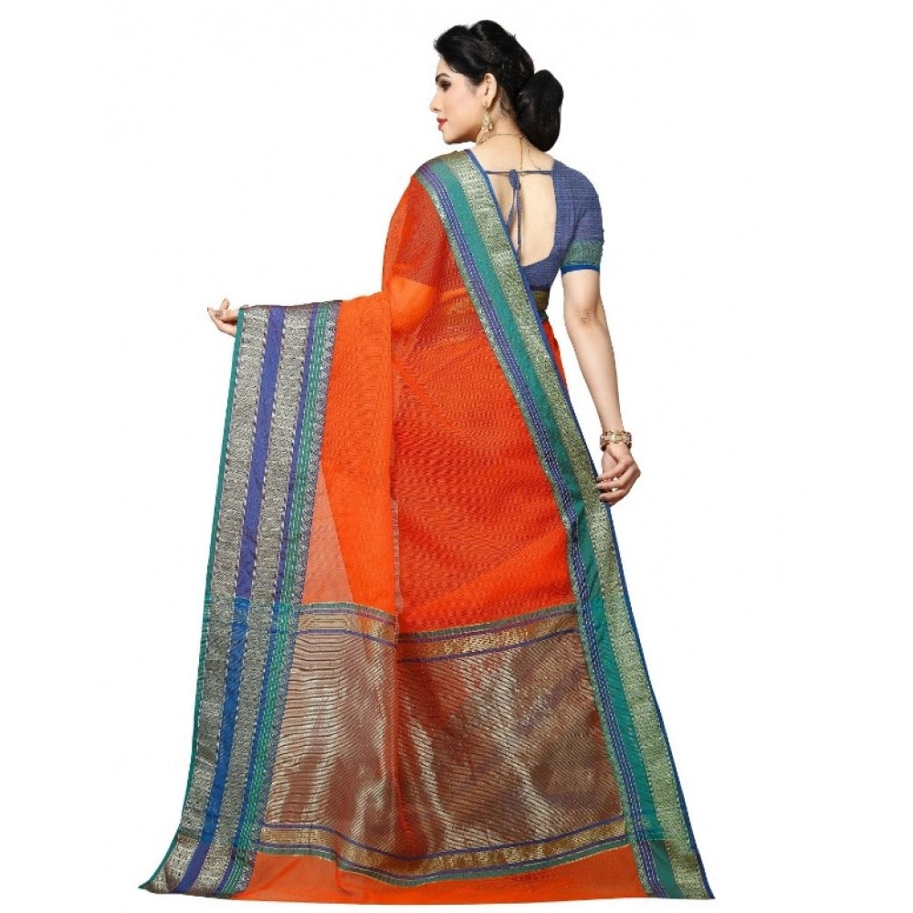 Women's Kota Doria Cotton Border Saree With Blouse (Fanta, 5-6 Mtrs)