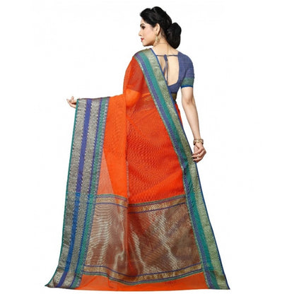 Women's Kota Doria Cotton Border Saree With Blouse (Fanta, 5-6 Mtrs)