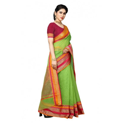 Women's Kota Doria Cotton Border Saree With Blouse (Light Green, 5-6 Mtrs)