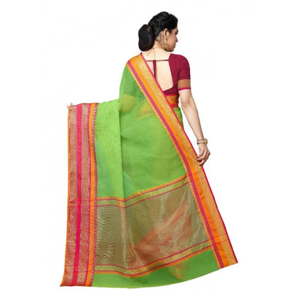 Women's Kota Doria Cotton Border Saree With Blouse (Light Green, 5-6 Mtrs)