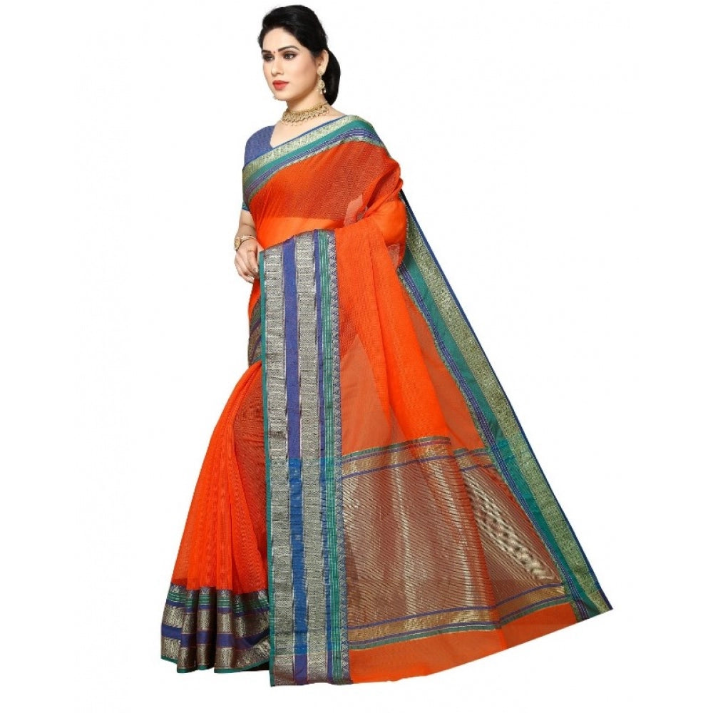 Women's Kota Doria Cotton Border Saree With Blouse (Fanta, 5-6 Mtrs)