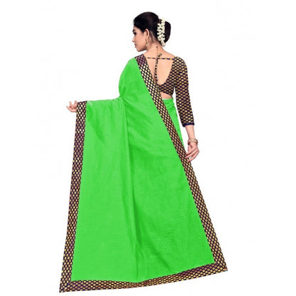 Women's Chanderi Cotton Lace Border Saree With Blouse (Green, 5-6 Mtrs)