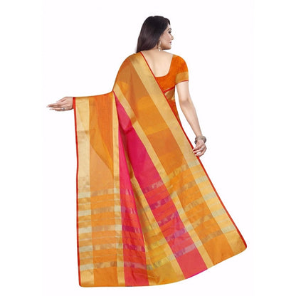 Women's Kota Doria Cotton Plain Saree With Blouse (Multicolor, 5-6 Mtrs)