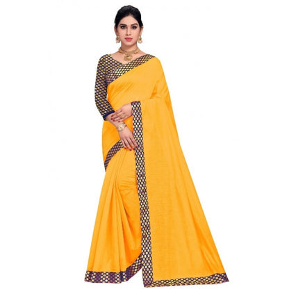 Women's Chanderi Cotton Lace Border Saree With Blouse (Gold, 5-6 Mtrs)