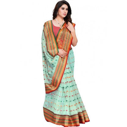 Women's Kota Doria Cotton Woven Butta Saree With Blouse (Pista, 5-6 Mtrs)