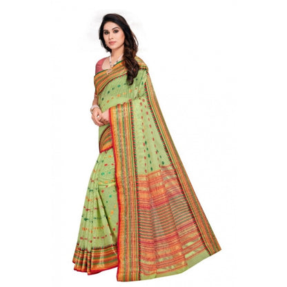 Women's Kota Doria Cotton Woven Butta Saree With Blouse (Light Green, 5-6 Mtrs)