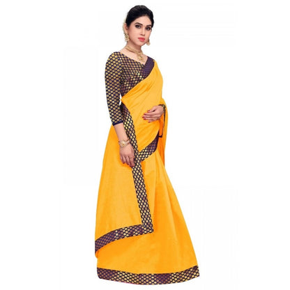 Women's Chanderi Cotton Lace Border Saree With Blouse (Gold, 5-6 Mtrs)