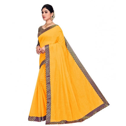 Women's Chanderi Cotton Lace Border Saree With Blouse (Gold, 5-6 Mtrs)