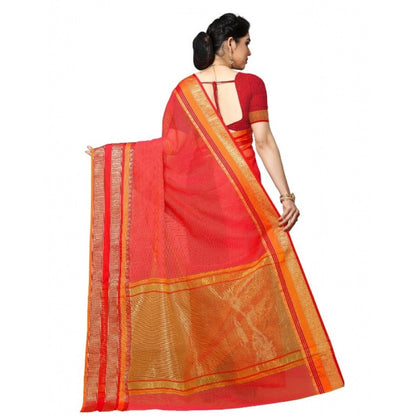 Women's Kota Doria Cotton Border Saree With Blouse (Pink, 5-6 Mtrs)