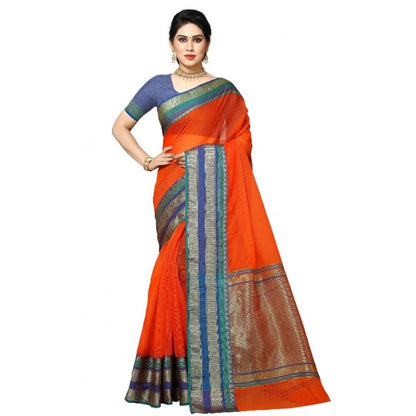 Women's Kota Doria Cotton Border Saree With Blouse (Fanta, 5-6 Mtrs)