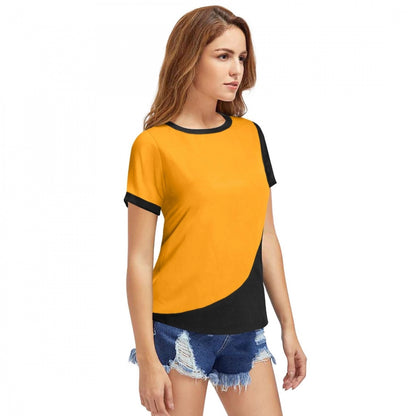 Women's Polyester, Knitting Western Wear T-Shirt (Yellow)