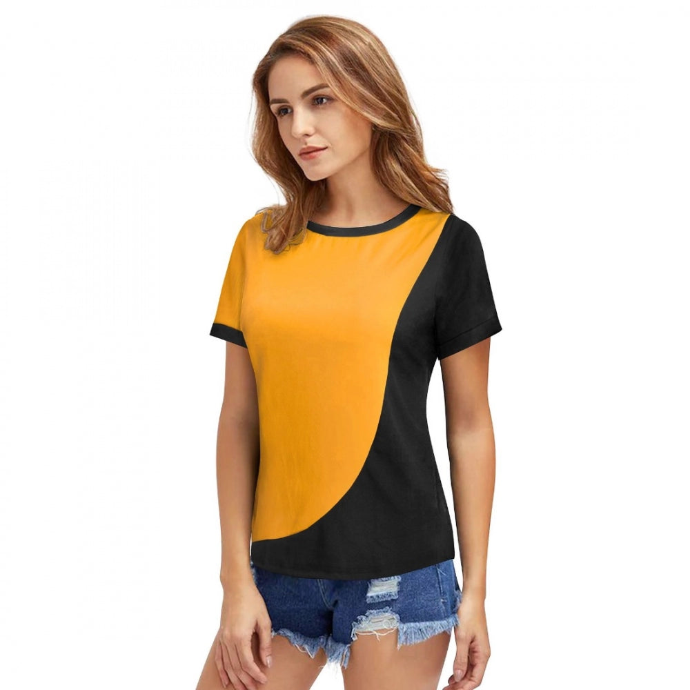 Women's Polyester, Knitting Western Wear T-Shirt (Yellow)