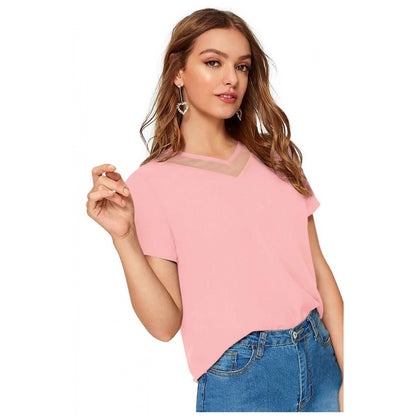 Women's Polyester, Knitting Western Wear T-Shirt (Peach)