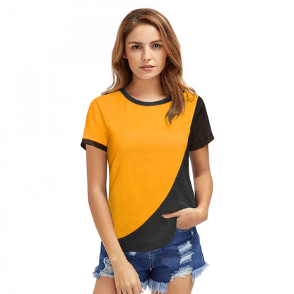 Women's Polyester, Knitting Western Wear T-Shirt (Yellow)