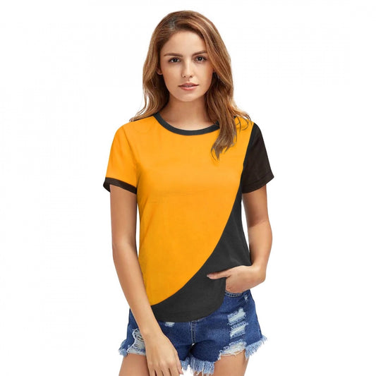 Women's Polyester, Knitting Western Wear T-Shirt (Yellow)