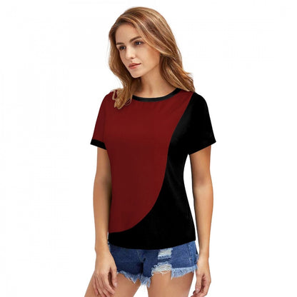 Women's Polyester, Knitting Western Wear T-Shirt (Maroon)