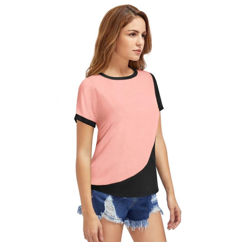 Women's Polyester, Knitting Western Wear T-Shirt (Peach)