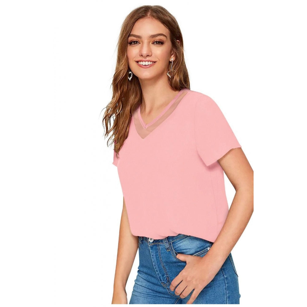 Women's Polyester, Knitting Western Wear T-Shirt (Peach)