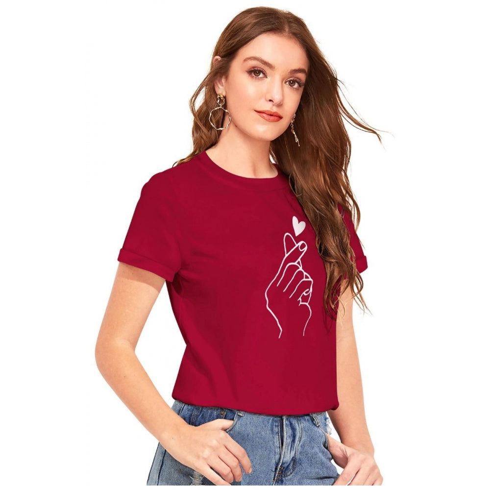 Women's Cotton Western Wear T-Shirt (Maroon)