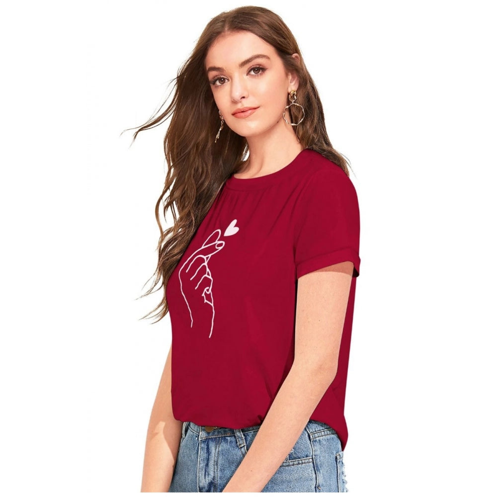 Women's Cotton Western Wear T-Shirt (Maroon)