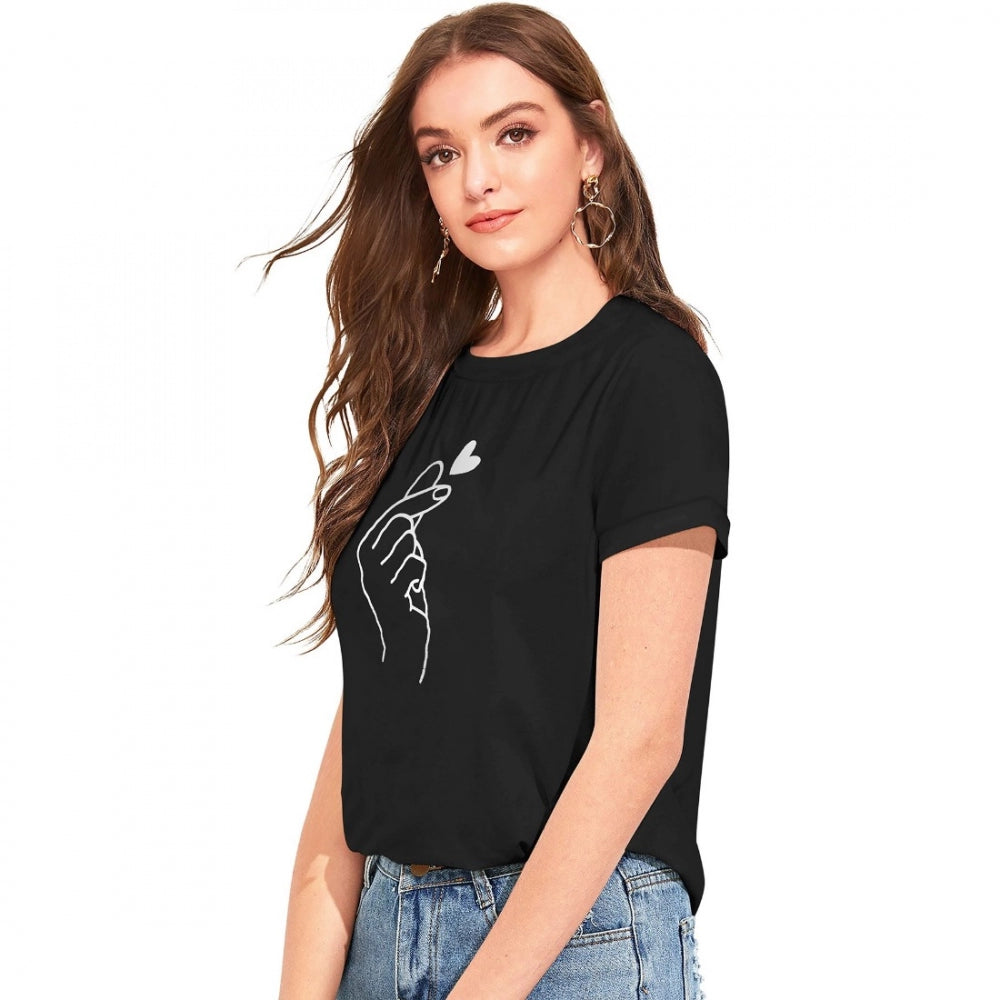 Women's Cotton Western Wear T-Shirt (Black)