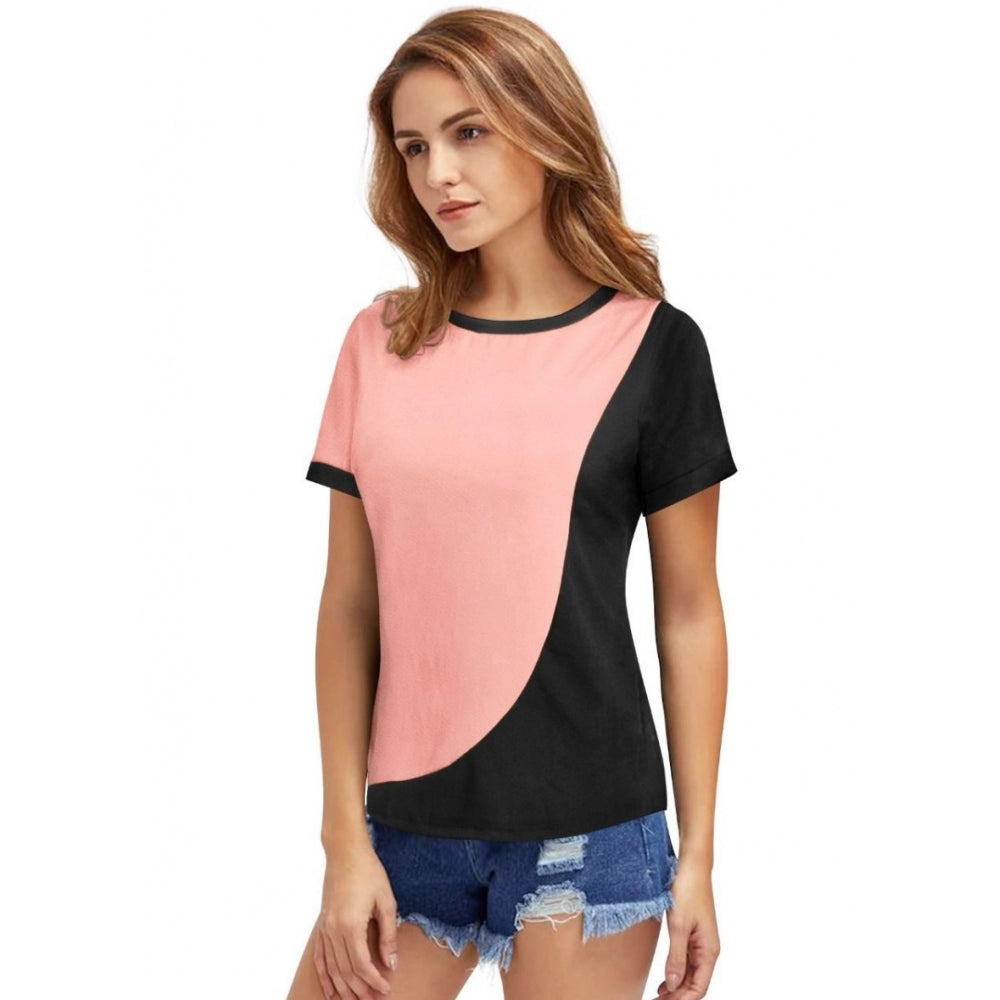 Women's Polyester, Knitting Western Wear T-Shirt (Peach)