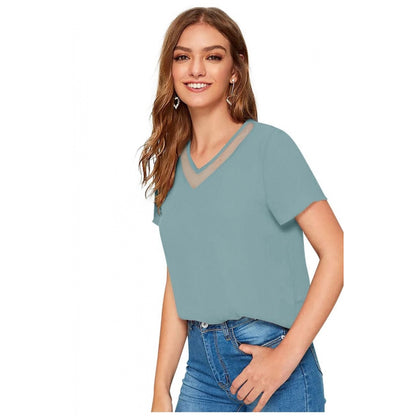 Women's Polyester, Knitting Western Wear T-Shirt (Pista)