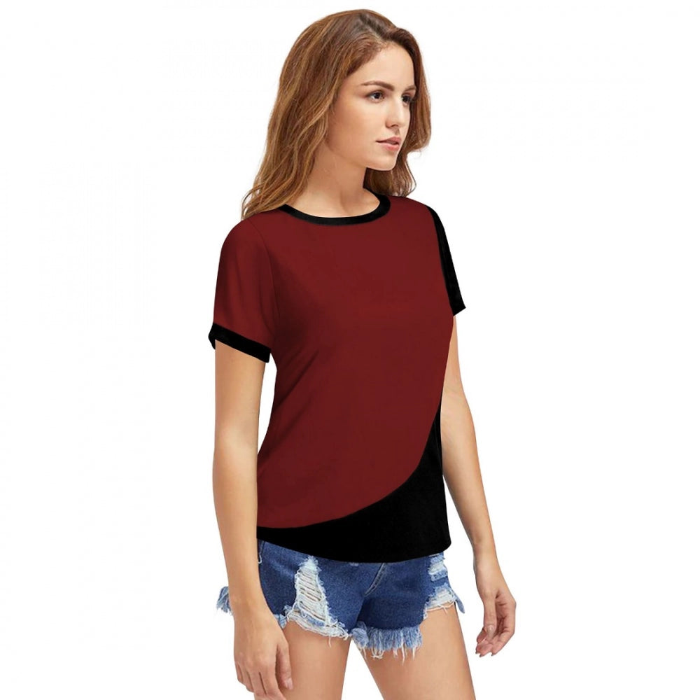 Women's Polyester, Knitting Western Wear T-Shirt (Maroon)