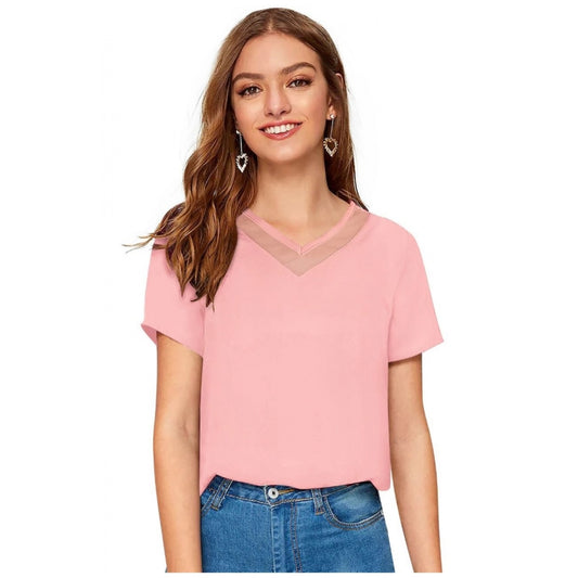 Women's Polyester, Knitting Western Wear T-Shirt (Peach)