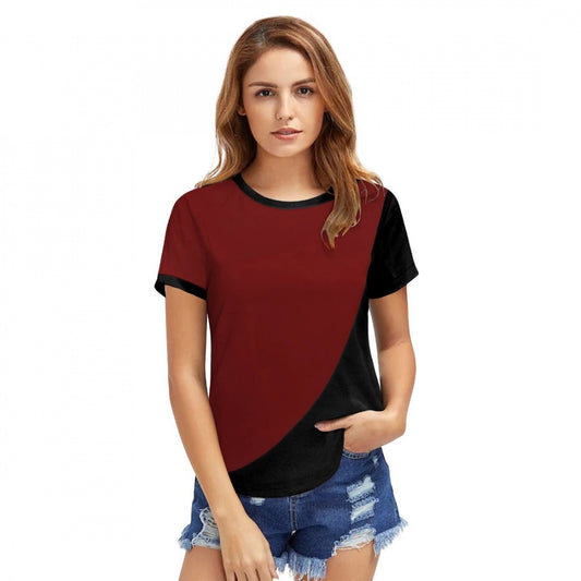 Women's Polyester, Knitting Western Wear T-Shirt (Maroon)