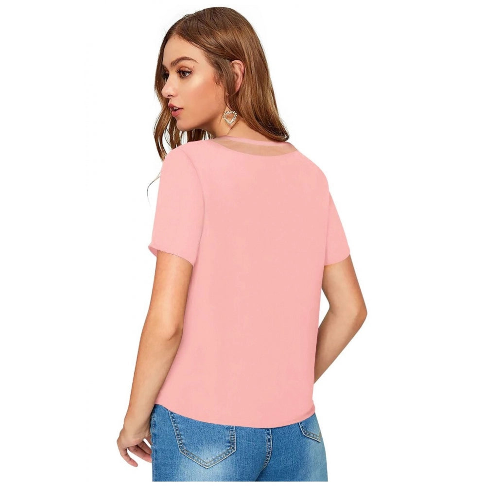 Women's Polyester, Knitting Western Wear T-Shirt (Peach)