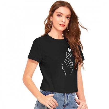 Women's Cotton Western Wear T-Shirt (Black)