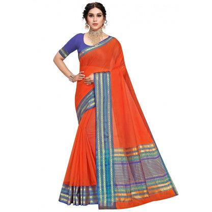 Women's Kota Doria Cotton Bordered Saree With Blouse (Fanta, 5-6 Mtrs)