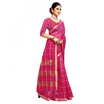 Women's Kota Doria Cotton Checked Saree With Blouse (Rani, 5-6 Mtrs)