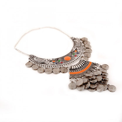 Generic Designer Oxidised German Silver Tribal Necklace Pandeant Antique Necklace (Color: Silver)