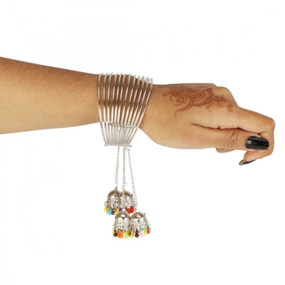 Stylish Oxidized Silver Bangle Bracelet With Hanging Jhumki (Color: Silver)