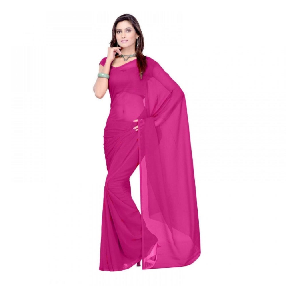 Women's Georgette Plain Saree With Blouse (Wine, 5-6 Mtrs)