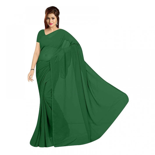 Women's Georgette Plain Saree With Blouse (Dark Green, 5-6 Mtrs)