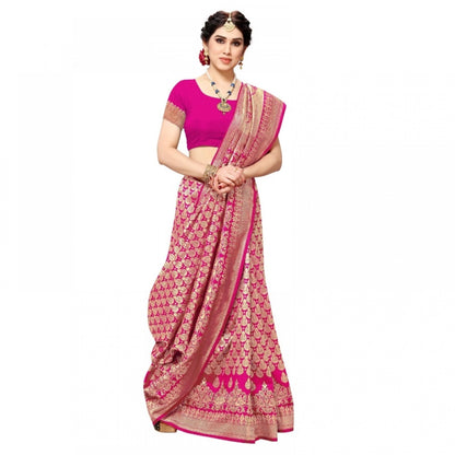 Women's Jacquard Silk Kanjivaram Jacquard Silk Saree With Blouse (Pink, 5-6 Mtrs)