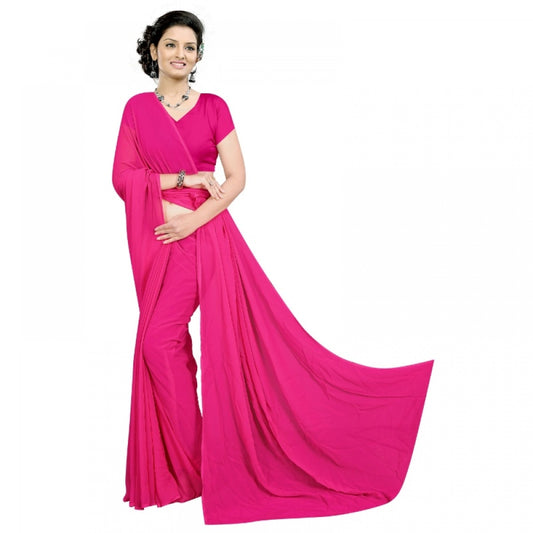 Women's Georgette Plain Saree With Blouse (Pink, 5-6 Mtrs)