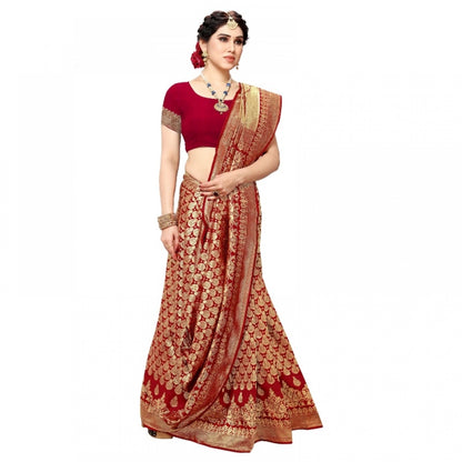 Women's Jacquard Silk Kanjivaram Jacquard Silk Saree With Blouse (Red, 5-6 Mtrs)