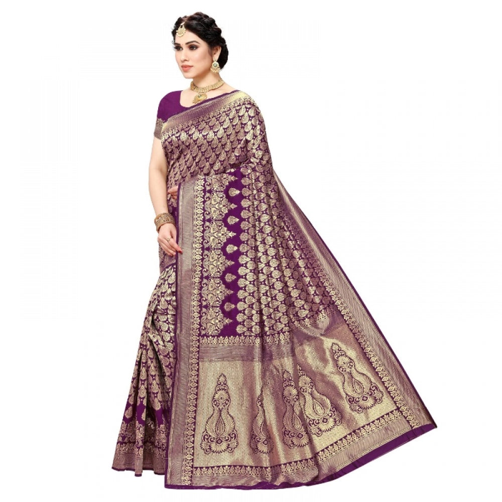 Women's Jacquard Silk Kanjivaram Jacquard Silk Saree With Blouse (Jamli, 5-6 Mtrs)