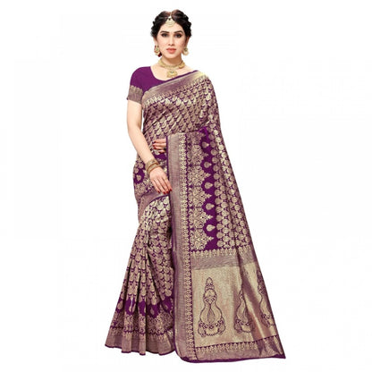 Women's Jacquard Silk Kanjivaram Jacquard Silk Saree With Blouse (Jamli, 5-6 Mtrs)