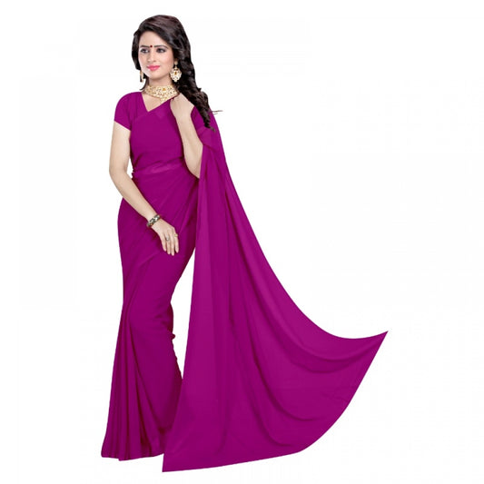 Women's Georgette Plain Saree With Blouse (Jamli, 5-6 Mtrs)