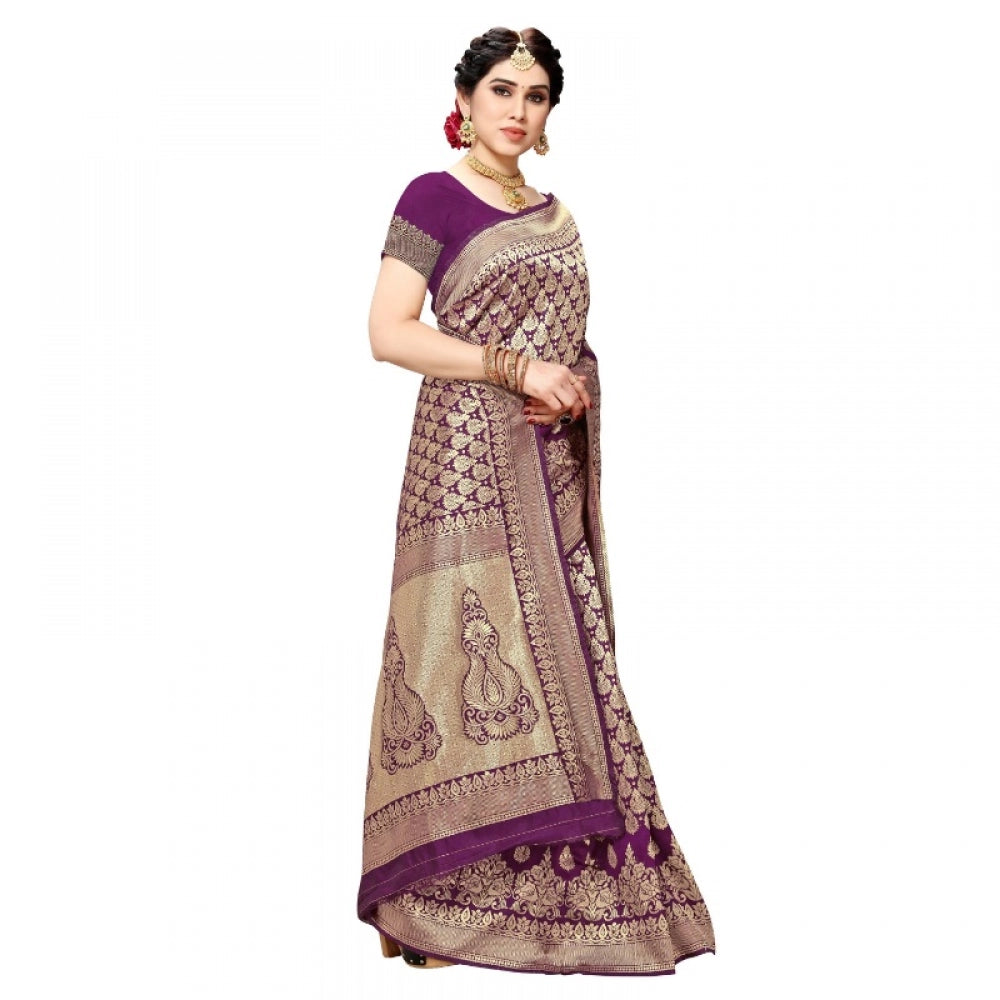 Women's Jacquard Silk Kanjivaram Jacquard Silk Saree With Blouse (Jamli, 5-6 Mtrs)