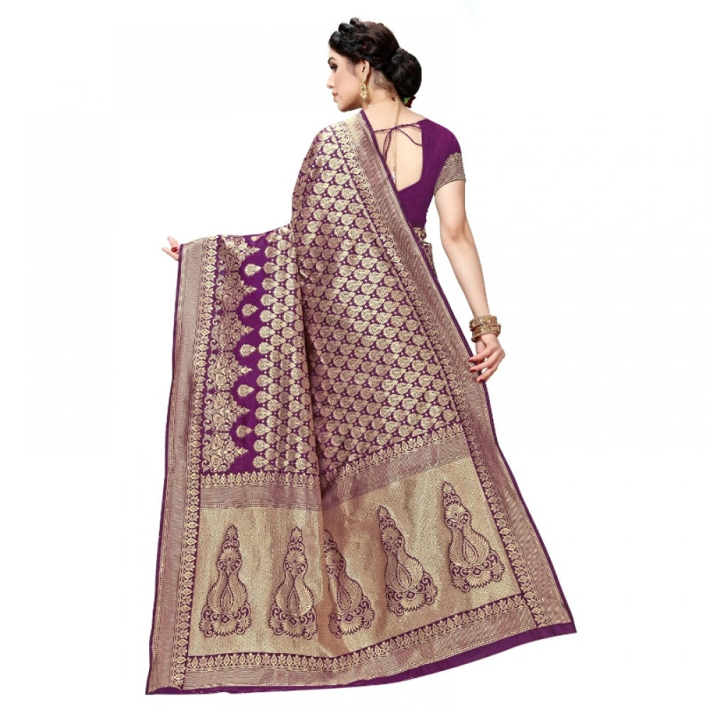 Women's Jacquard Silk Kanjivaram Jacquard Silk Saree With Blouse (Jamli, 5-6 Mtrs)