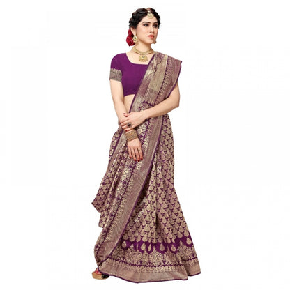 Women's Jacquard Silk Kanjivaram Jacquard Silk Saree With Blouse (Jamli, 5-6 Mtrs)