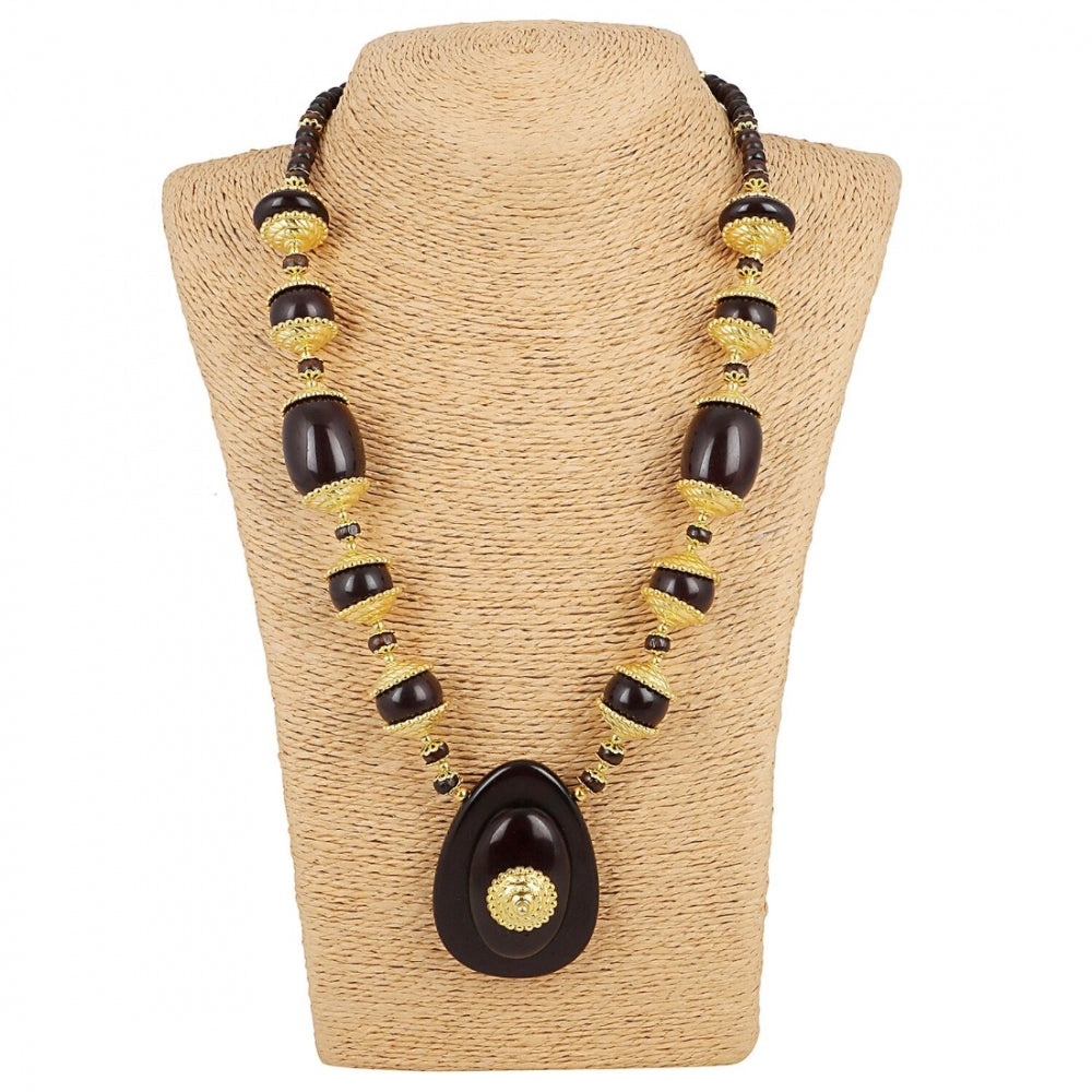 Generic Women's Designer Dark Brown and Golden Beads South Style Necklace (Color: Black)